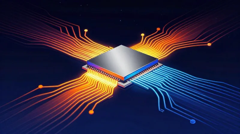 Conceptual visualization of thermal heat dissipation in a complex electronics module.
