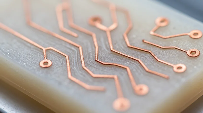 Close-up microscopic view of the molecular and layered structure of high-frequency PTFE (Teflon) substrates used for RF antenna circuits.