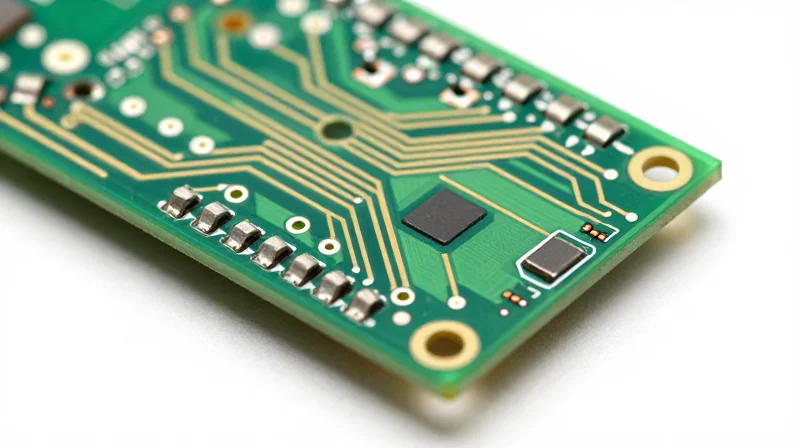 Close-up of precise copper traces on a PCB for high-frequency applications, reflecting clean industrial quality.