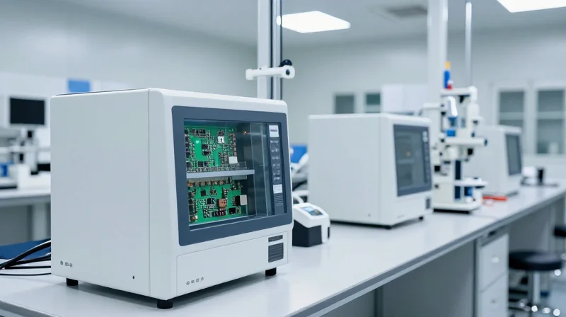 A cleanroom environment for high-precision PCB manufacturing showing professional equipment.