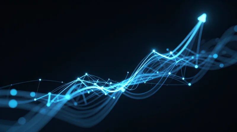 Abstract visualization of financial growth and ROI in technology