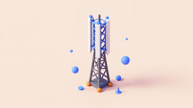 Isometric 3D model of a 5G infrastructure network
