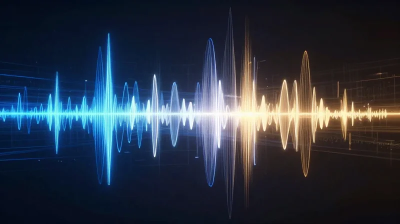 Conceptual visualization of high-frequency radio waves transitioning through modern antenna array systems.