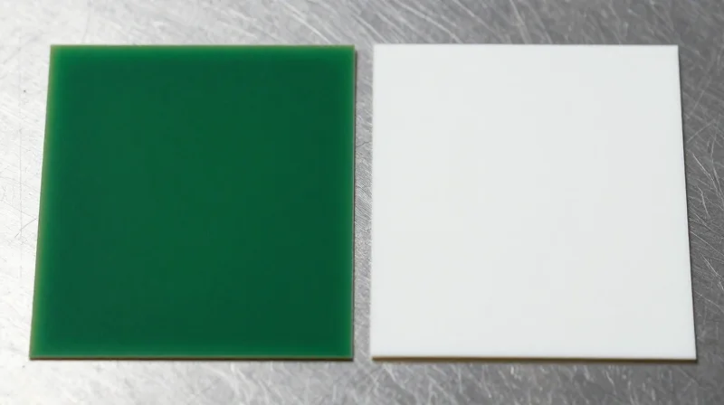 Side-by-side conceptual comparison showing standard circuit board substrate versus advanced PTFE laminate.