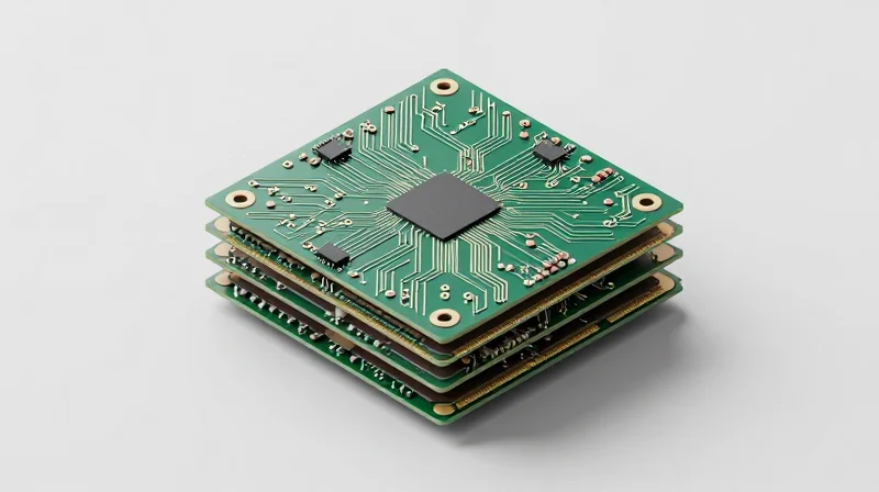 Isometric view of a complex multilayer PCB showing density and depth