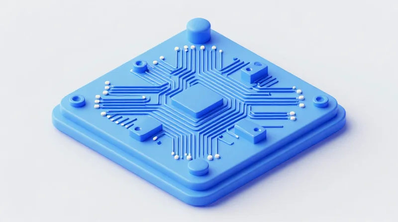 A 3D visualization of micro-via and trace geometry on a high-speed circuit board.