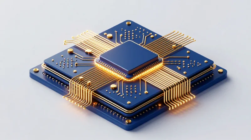 Abstract visualization of a high-density interconnect PCB architecture for industrial edge gateways
