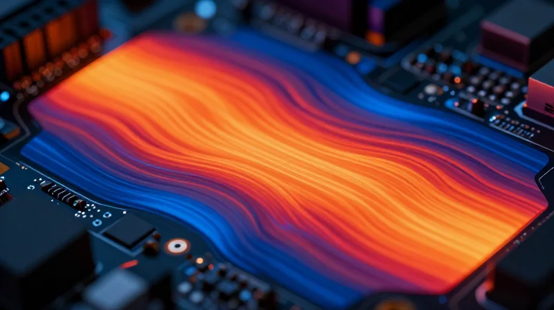 A thermal imaging view of a circuit board highlighting heat dissipation