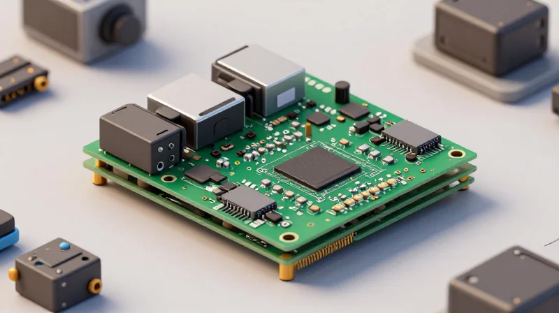 A visual representation showing the transition from a standard PCB to a high-density compact HDI board inside an edge computing device.