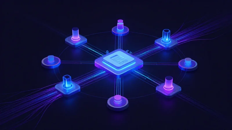 Abstract representation of high-density edge computing and AI processing