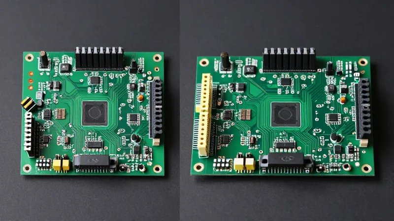 Side-by-side comparison of HDI circuit board and traditional rigid board