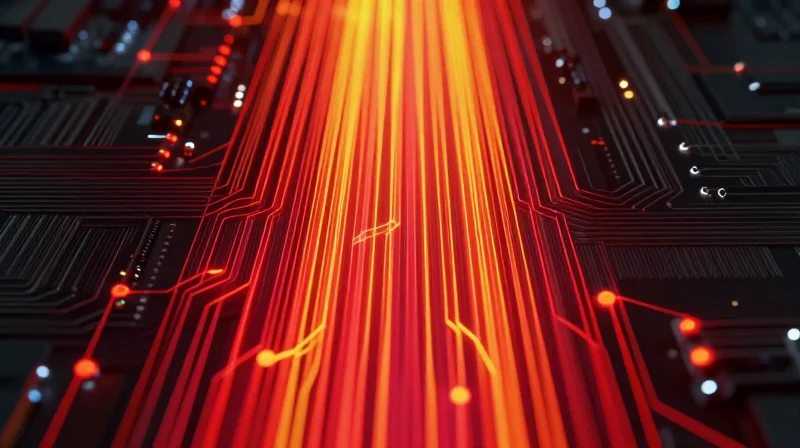 Visualization of heat dissipation through vertical conductive thermal vias in a compact board