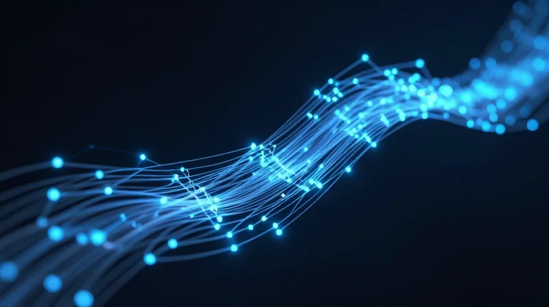 Abstract visualization of high-speed signals flowing through a compact electronic component with zero interference.