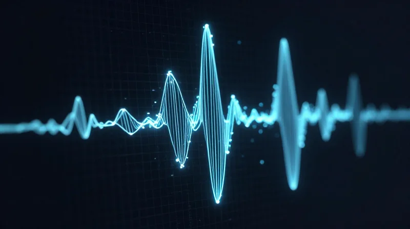 Abstract representation of electronic pulse testing on a circuit board.