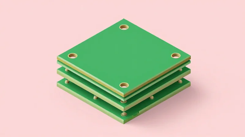 3D cross-section view of a PCB board highlighting internal layer connections.
