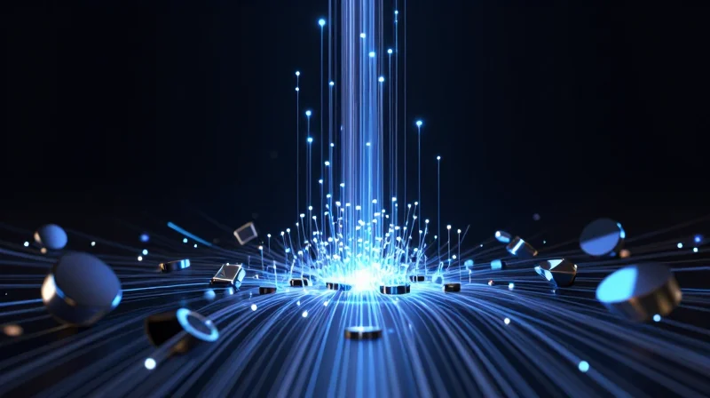 Abstract representation of rising performance and decreasing costs in technology.