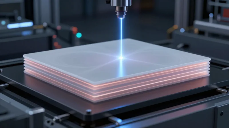 Conceptual visualization of laser drilling precision on PCB layers