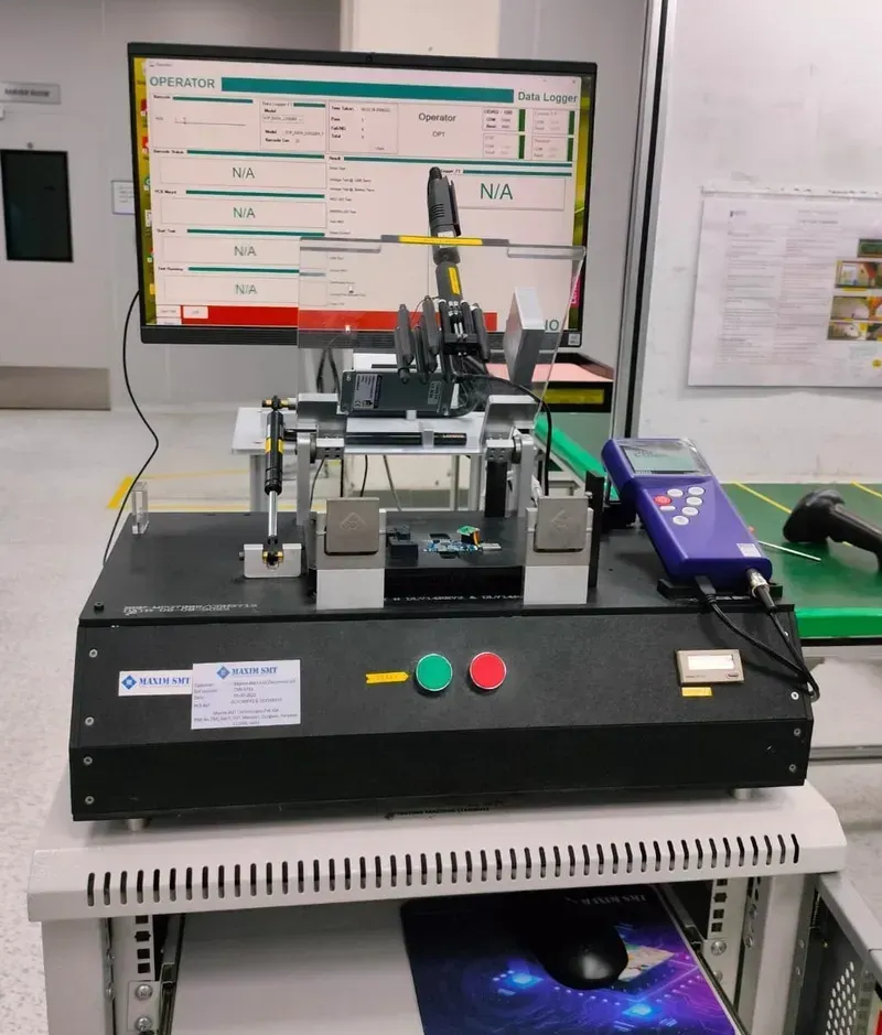 Electronic testing equipment connected to a PCB for quality control