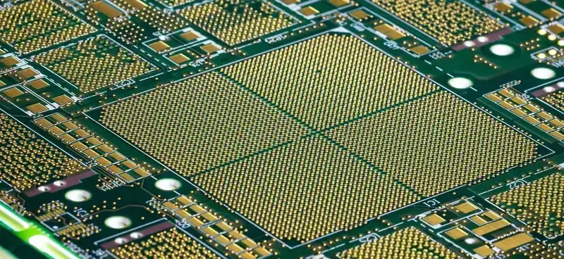 A detailed view of a high-density interconnect PCB