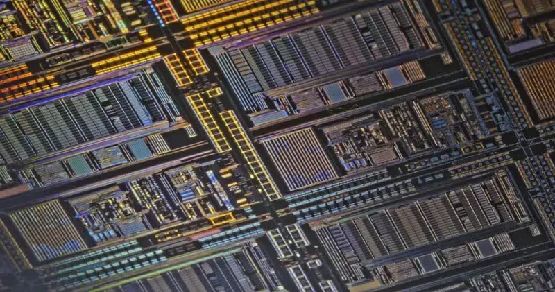 A close-up view of an encrypted chip integrated onto a PCB