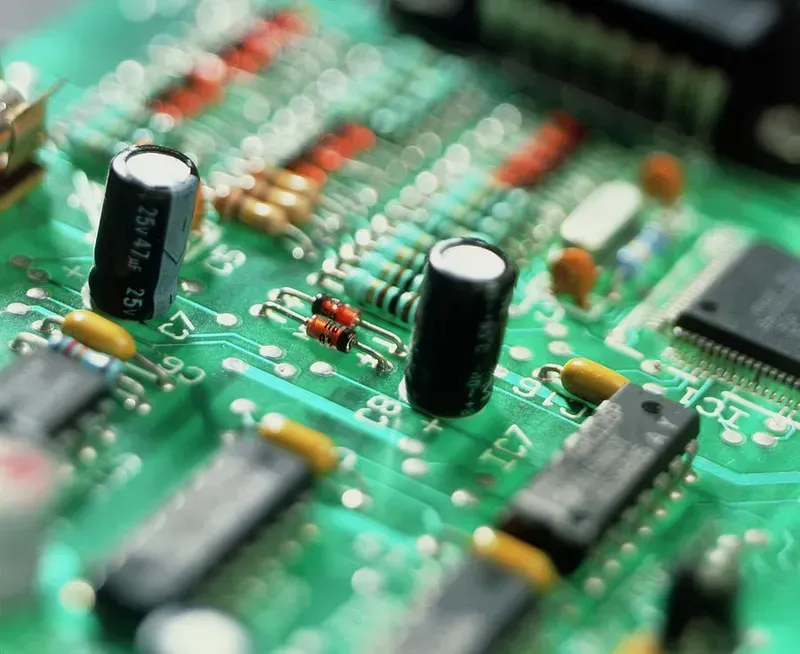 A close-up view of a PCB prototype board