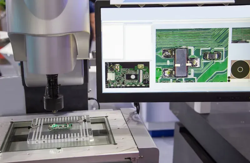 An automated optical inspection machine checking a PCB