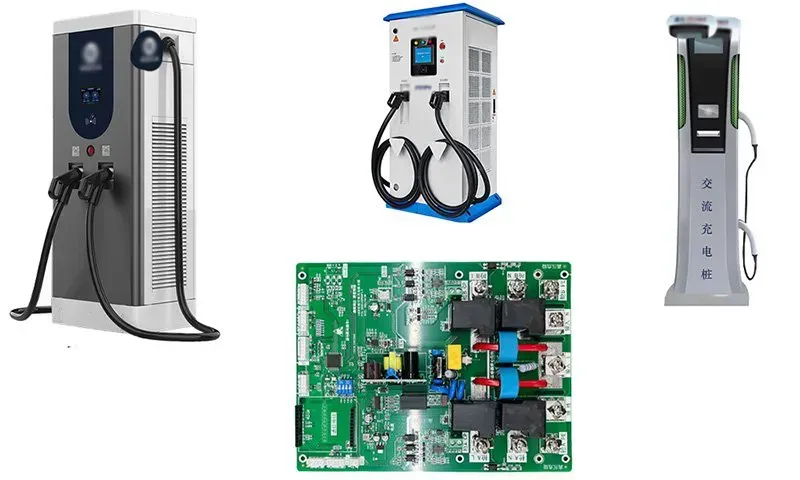 Close-up of components on a charging station PCB