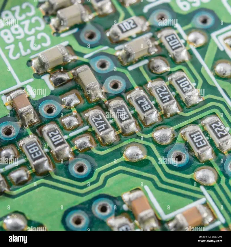 A close-up view of soldering components on a PCB