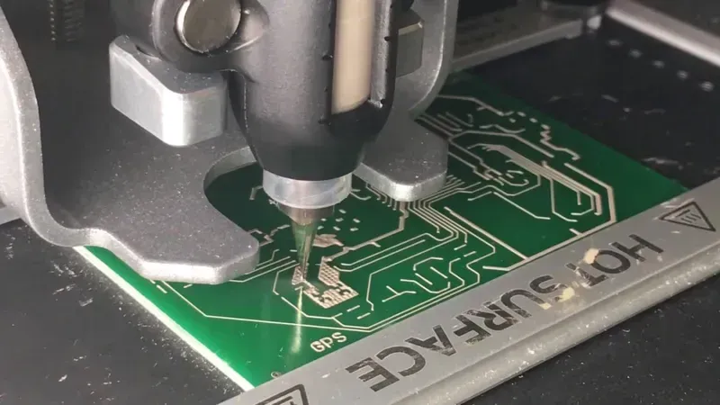 A PCB undergoing rapid prototyping