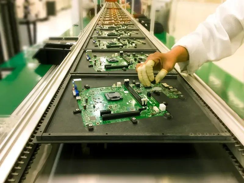 A wave soldering machine soldering a PCB