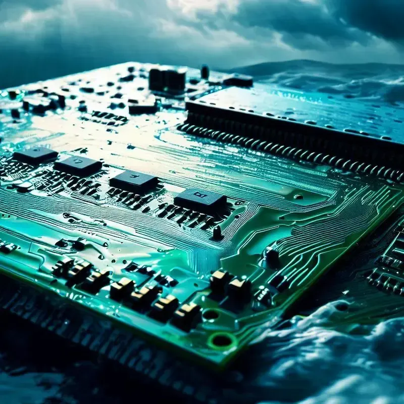 A PCB undergoing testing in a harsh environment