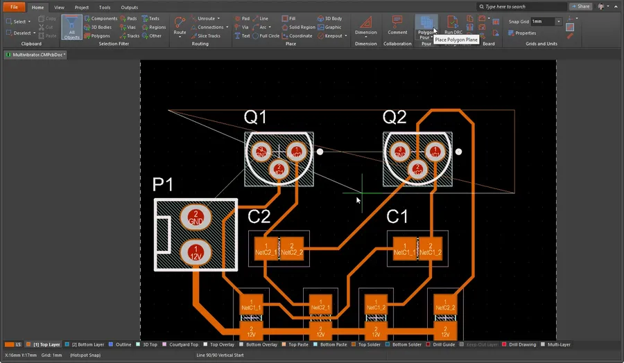 A user designing a PCB layout step by step in Altium CircuitMaker.
