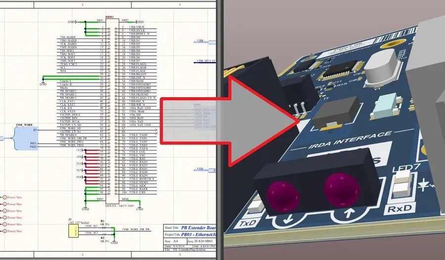 A PCB layout being designed in Altium Designer software.