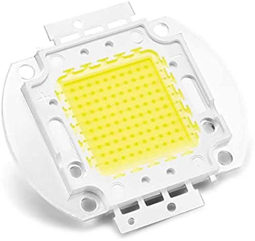 A magnified view of an LED chip mounted on a PCB.