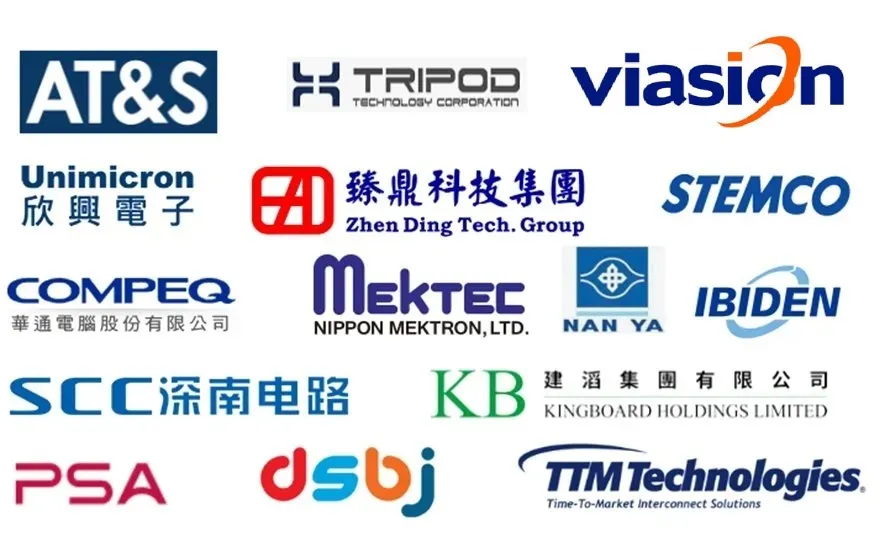 Various PCB suppliers with their products on display.