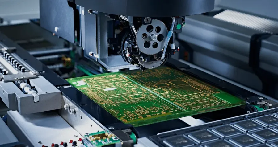 A factory with a circuit board production line in Satisfactory.