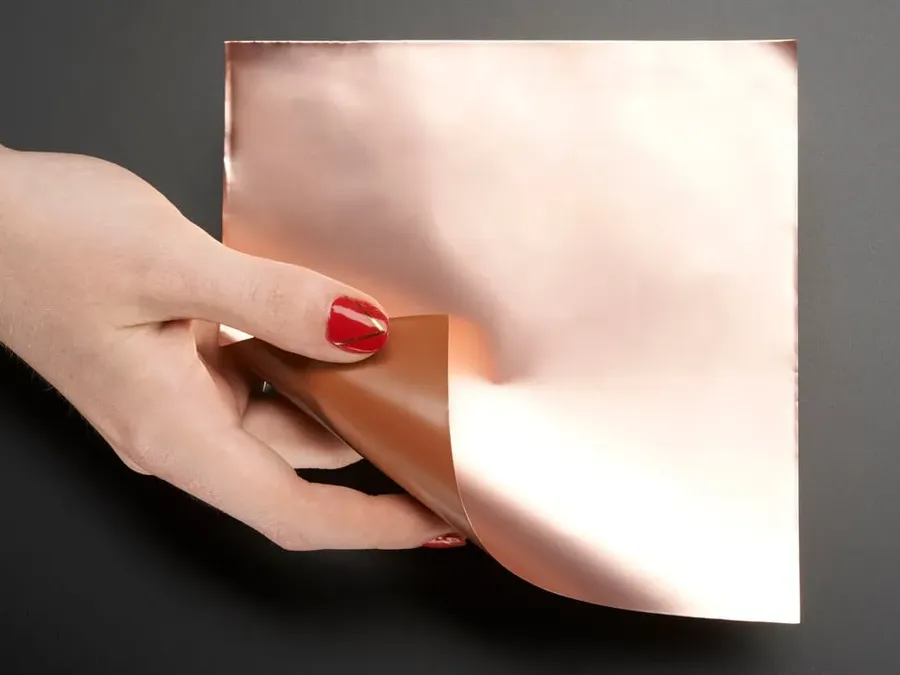 Close-up of copper foil used in flexible PCB fabrication.