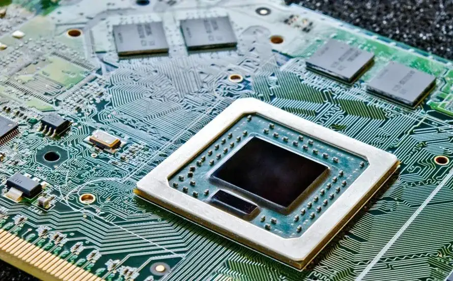 A close-up of a high-density interconnect PCB.