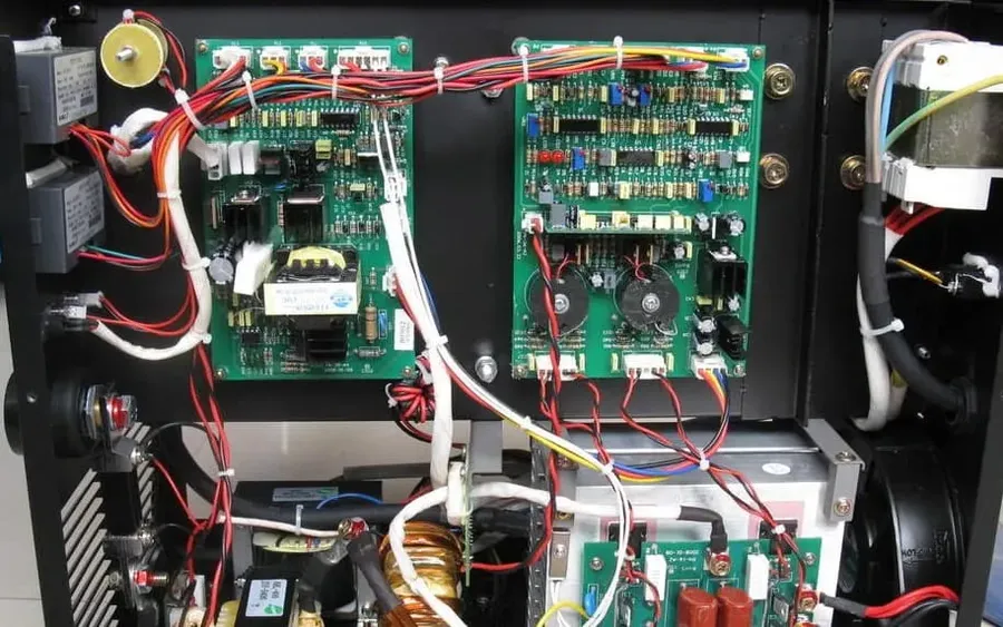 A person assembling a DIY UPS PCB board.