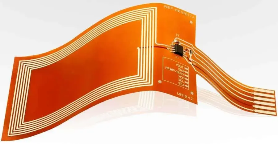 A flexible circuit board made with polyimide material.