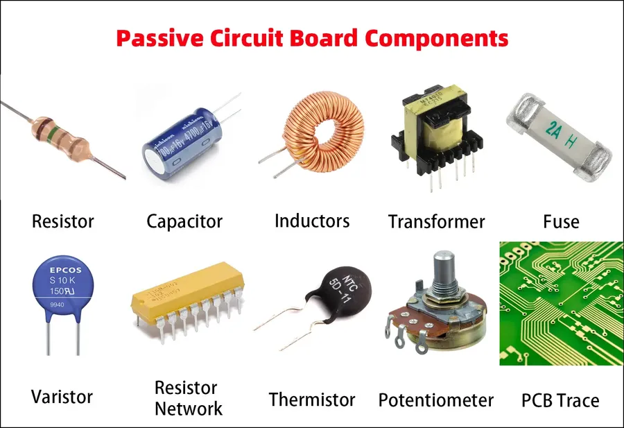 Various components used in the assembly of circuit boards.