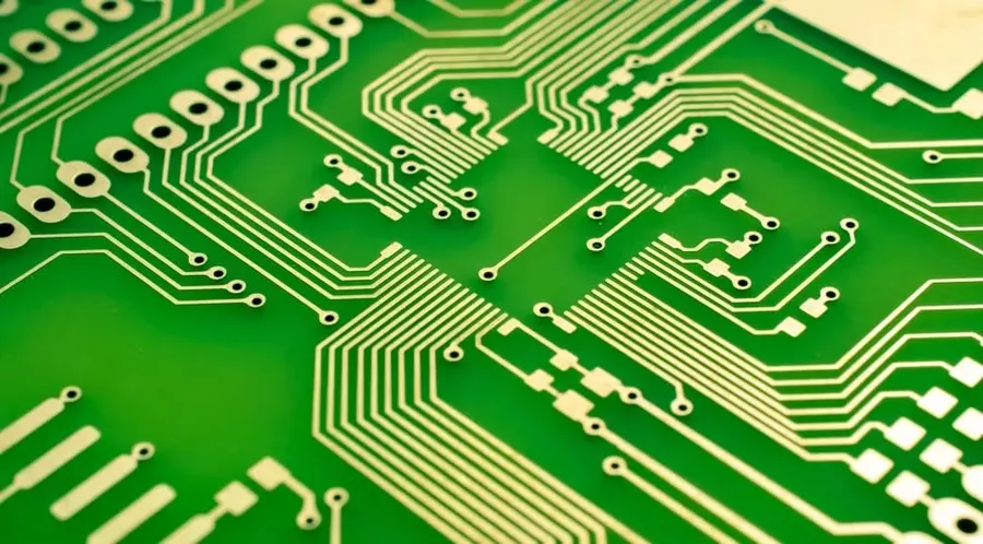 A detailed view of a multi-layered printed circuit board.