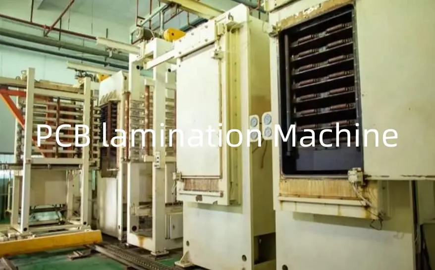 A PCB lamination machine in operation.