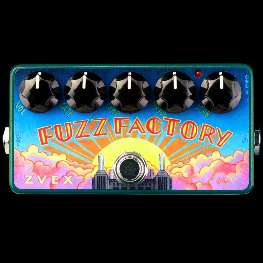 A modified ZVex Fuzz Factory pedal with additional controls.