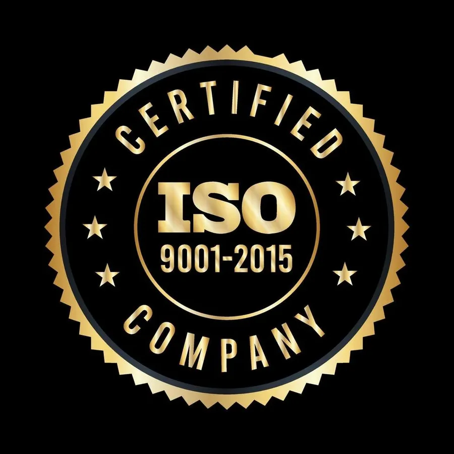 An ISO certification logo displayed, representing compliance with international standards.