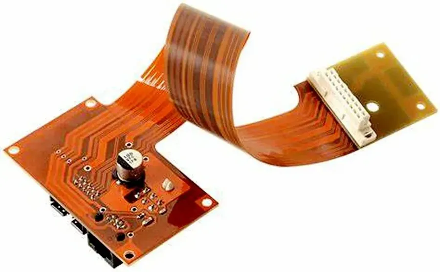 A flexible circuit board used in a consumer electronics device, showing its adaptability in a small space.