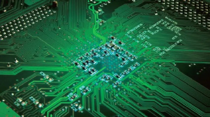 A high precision printed circuit board with fine traces.