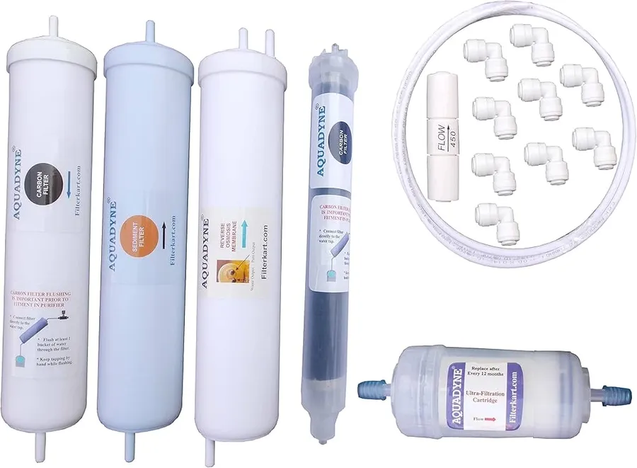 A disassembled Aquaguard water purifier with its parts laid out.