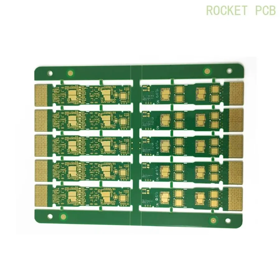 A PCB with a gold surface finish, known for its good conductivity and corrosion resistance.