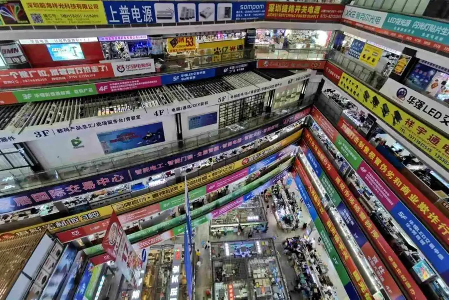 A display of electronic components in a retail store.